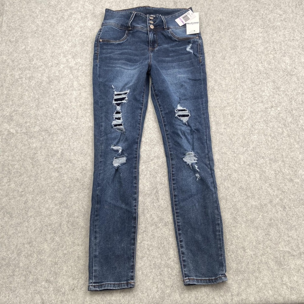 WallFlower The Sassy High Rise Jeans Juniors 11 (27x29) Blue Distressed Skinny